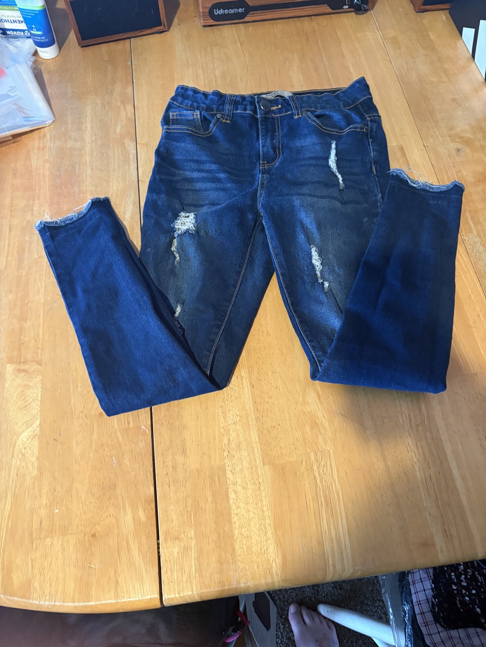 Denim & Rivets Girls Skinny Jeans Blue Size 7 Distressed Ripped Raw Hem Casual